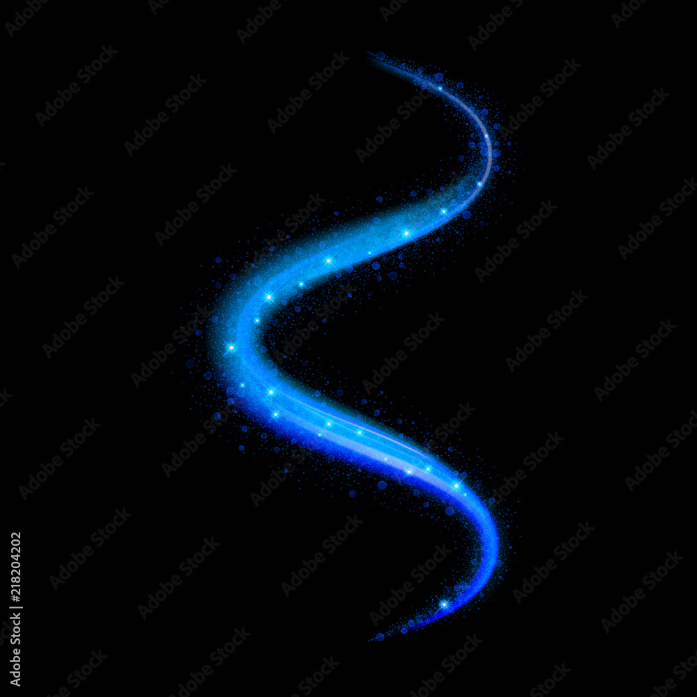 Aufkleber blue glow light wave trail. vector flame trace with vector shiny neon particles