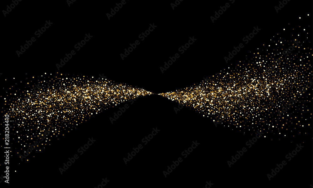 Poster golden glitter particles wave or vector light glow comet trail with sparkling light wave effect