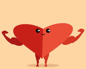 Strong red heart on a beige background.