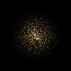 Golden glitter particles explosion on black background. vector abstract space shine of glittery confetti or firework splatter for Christmas or luxury fashion cosmetic design