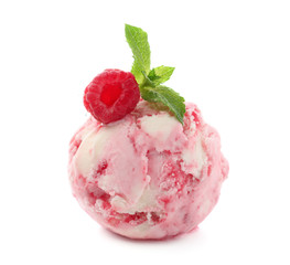 Delicious raspberry ice-cream on white background