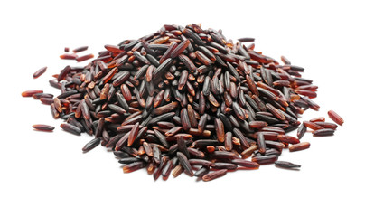 Heap of black wild rice on white background