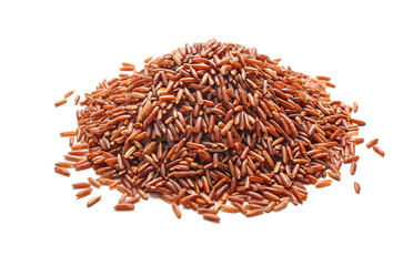 Heap of red rice on white background