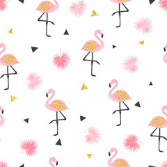 Watercolor Flamingo seamless pattern. Vector background with flamingos for wallpaper, fabric, textile design.