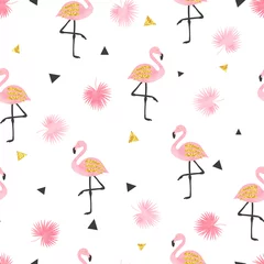 Behang Flamingo Aquarel Flamingo naadloze patroon. Vectorachtergrond met flamingo& 39 s voor behang, stof, textielontwerp.