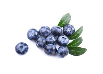 Ripe blueberries on white background