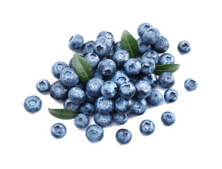 Ripe blueberries on white background