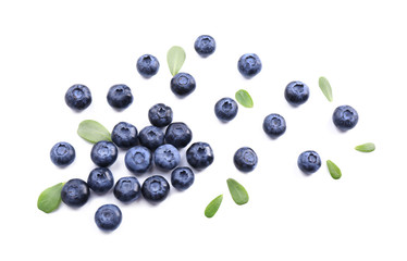 Ripe blueberries on white background