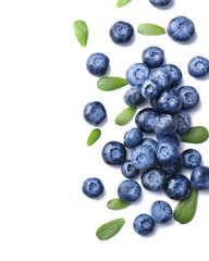 Ripe blueberries on white background