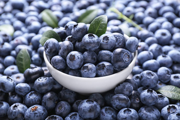 Bowl with fresh ripe blueberries