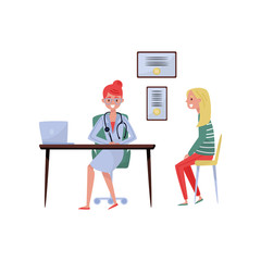 Male practitioner doctor advising patient in medical office, medical treatment and healthcare concept vector Illustration on a white background