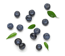 Ripe blueberries on white background
