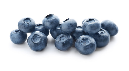 Ripe blueberries on white background