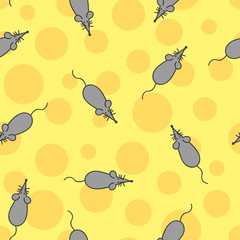 Cute doodle mouse and cheese seamless pattern.
