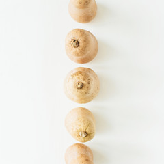 Pumpkins on white background. Flat lay, top view fall autumn concept.