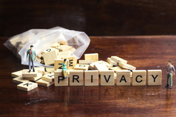 Privacy, GDPR. General Data Protection Regulation. Cyber security and privacy concept. Wooden...