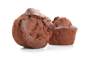 Sweet tasty muffins on white background