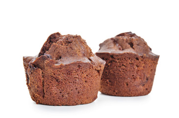 Sweet tasty muffins on white background