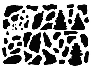 stones silhouette isolated. over white background set of objects.