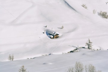 Alone house in snow