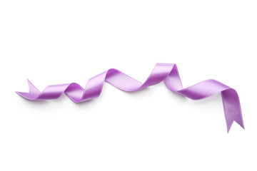 Lilac ribbon on white background