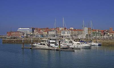 Fototapeta na wymiar Gijon marina with many yachts in Spain