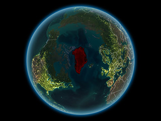 Greenland on planet Earth from space at night