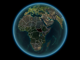 South Sudan on planet Earth from space at night