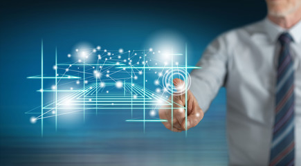 Man touching a virtual technology concept