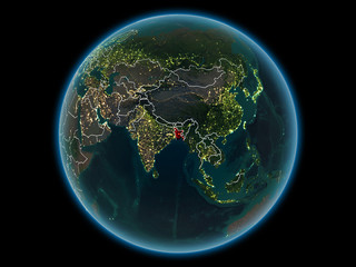 Bangladesh on planet Earth from space at night