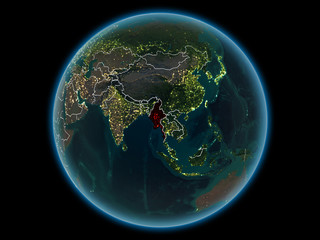 Myanmar on planet Earth from space at night