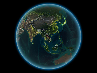 Laos on planet Earth from space at night