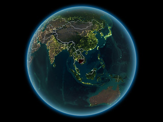 Cambodia on planet Earth from space at night