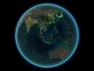 Malaysia on planet Earth from space at night