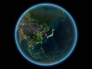 Fototapeta na wymiar South Korea on planet Earth from space at night