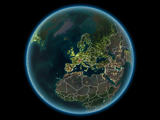 Switzerland on planet Earth from space at night