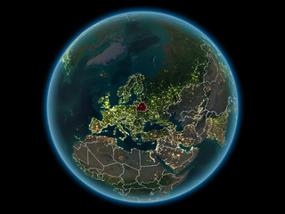 Belarus on planet Earth from space at night