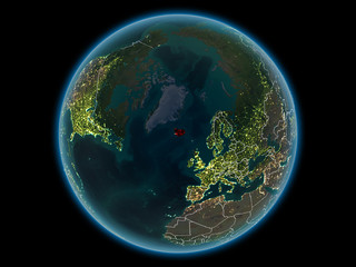 Fototapeta na wymiar Iceland on planet Earth from space at night
