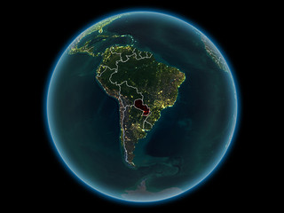 Paraguay on planet Earth from space at night