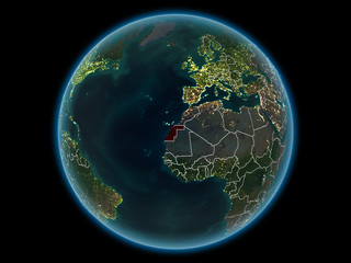 Western Sahara on planet Earth from space at night