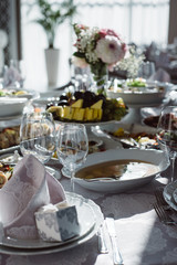 wedding or other festive table with different dishes