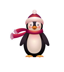 Cute penguin vector, cartoon style illustration. Funny penguin isolated on white. Merry Christmas and Happy New Year design element. Vector illustration. EPS 10