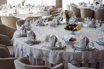 Empty glasses set in restaurant. Celebrating a wedding or other holiday