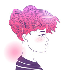 Woman with short hair. Sketch Vector. Cartoon. Isolated art