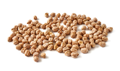 Dried chickpeas isolated on a white background.