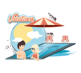 vacations couple in the pool vector illustration design