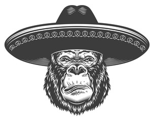 Serious gorilla in monochrome style