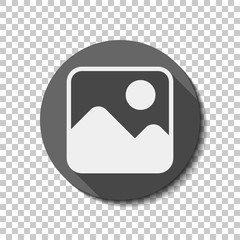 Simple picture icon. flat icon, long shadow, circle, transparent