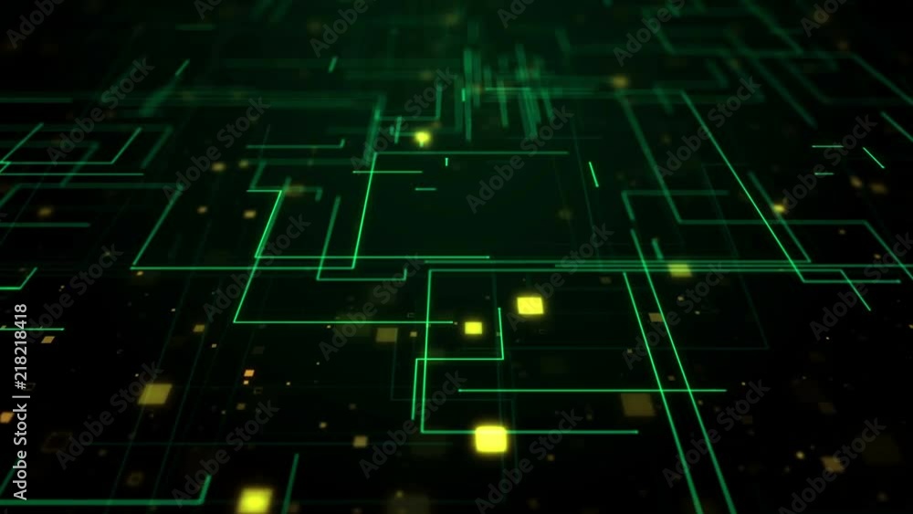 Poster 3d render abstract technology background with lines and particles. loopable animation with depth of 