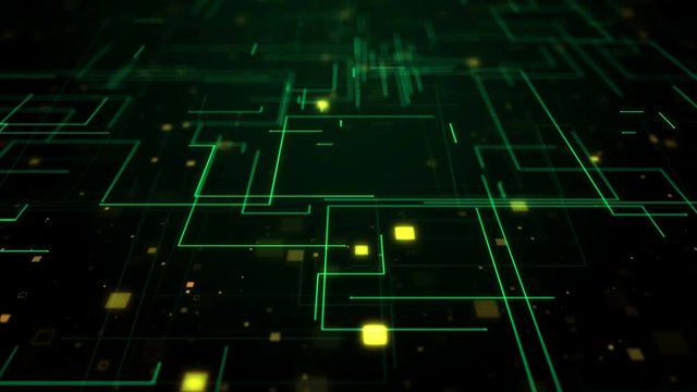 3d render abstract technology background with lines and particles. Loopable animation with depth of field and glow. 